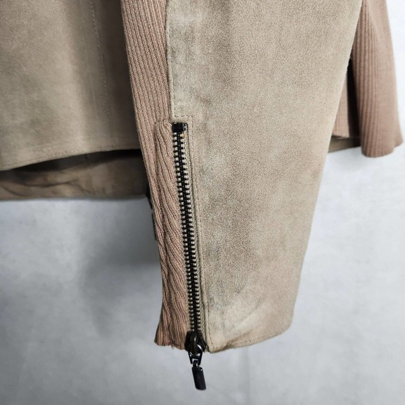 Armani Collezione Tan Brown Suede Leather Zip Front Jacket Knit Insets Size 44 - Picture 10 of 16